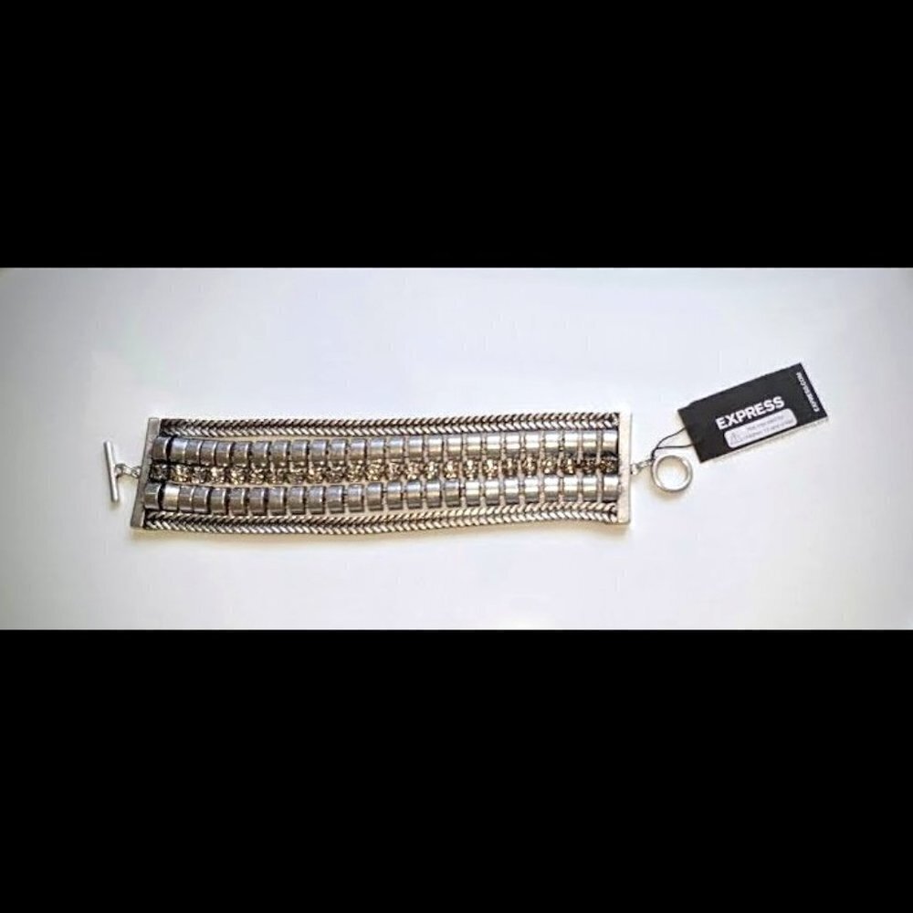 Express Silver and Rhinestone Dainty Grunge Bracelet